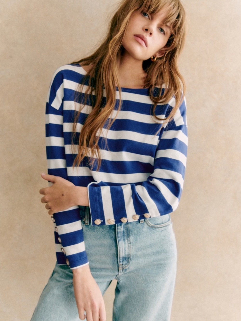 NWT Sezane Sue Mariniere in Maxi White/Blue Stripes, Size S